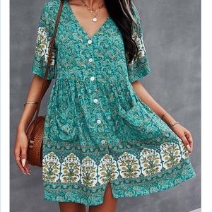 Boho babydoll tunic floral dress with pockets